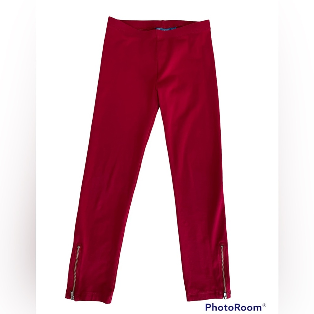Children’s Place Leggings Girls 10 Cranberry Red Side Zippers at Hem Pull Up